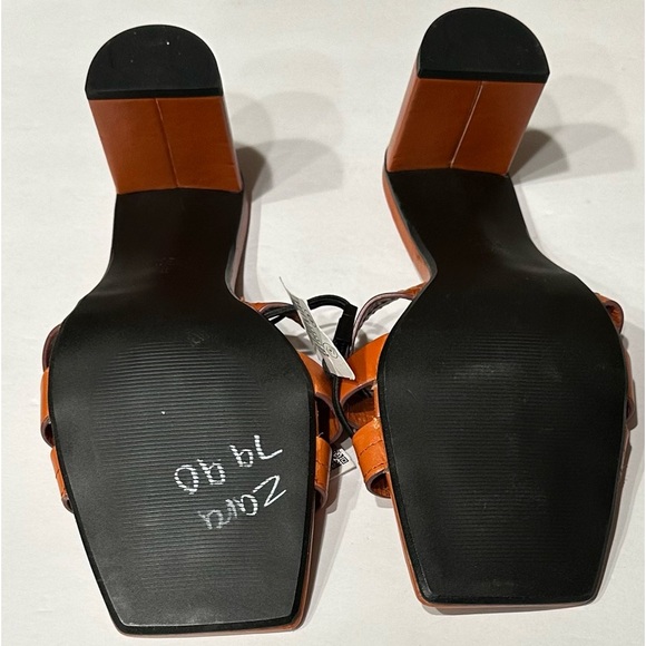 ZARA Women's Square Toe Heeled Slip Sandals in Brown US Size 10 Run Small, New - Picture 7 of 10